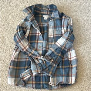 Crewcuts Blue Plaid Button-Down Shirt with White and Tan Stripes